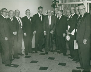 L to R- George OBrien, Arthur Hartin, Lawrence OSullivan, Belanger, Endicott Peabody, George Meany, John Lederle, James Loughlin, Philip Kramer, Joseph DiChiarra, Joseph Cass, Hugh Thompson