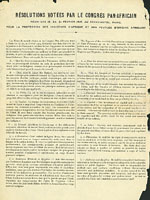 Resolutions (page 1) established by 15 countries at the first Pan-African Congress, Paris, February 1919