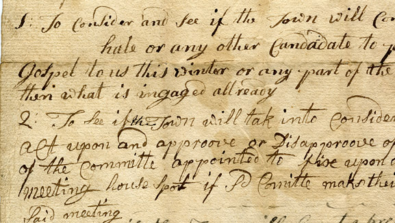 
An image of: Detail of town meeting records, Jan. 2, 1779