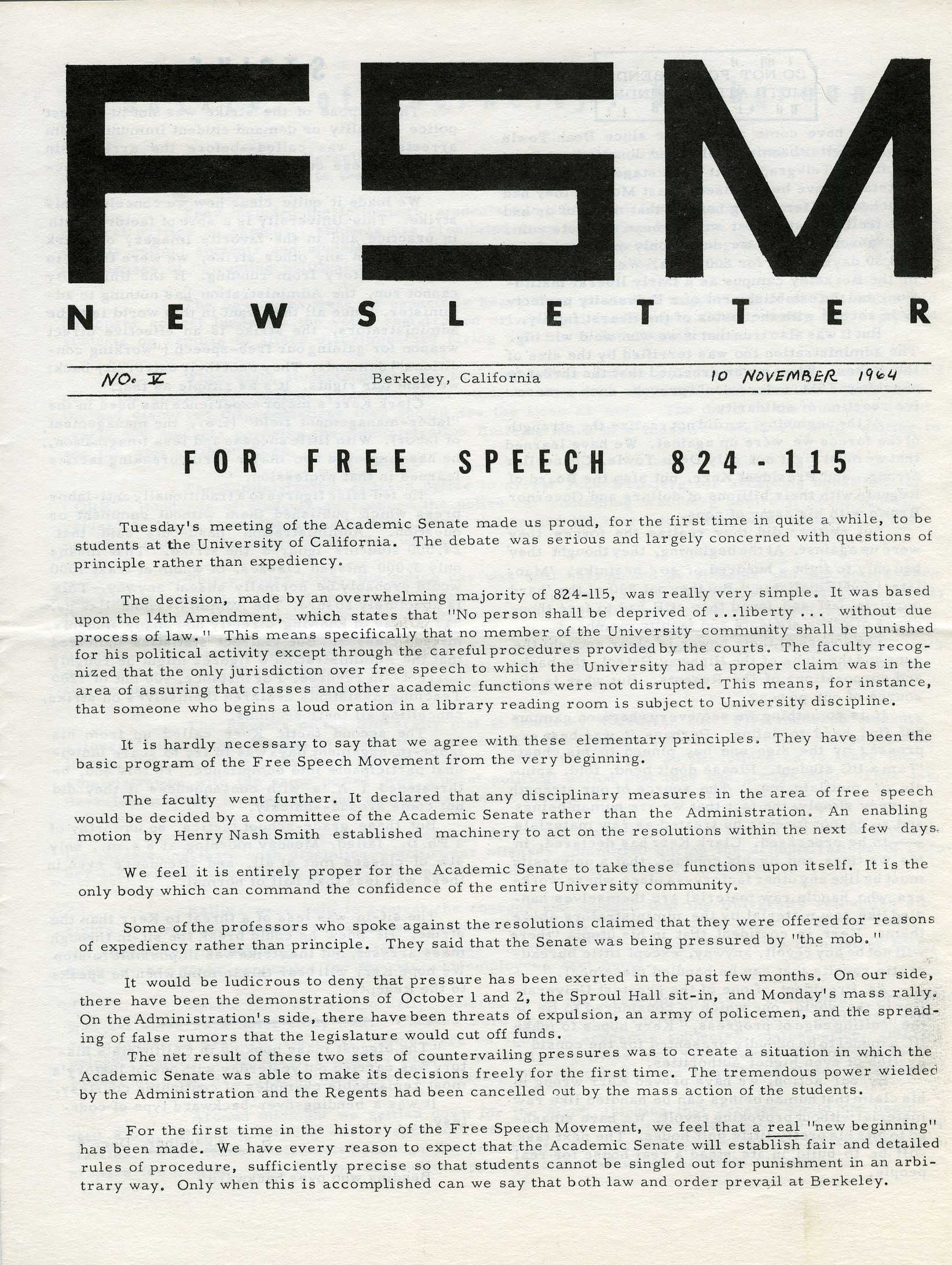 Depiction of Free Speech Movement newsletter