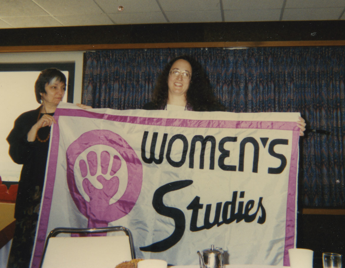 Depiction of Karen Lederer (r) with Arlene Akavian in 1997