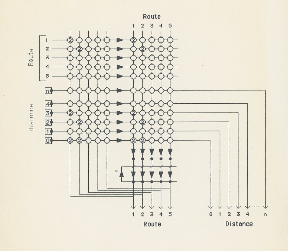 Depiction of Draft of a synaptic matrix for Trehub's book, The Cognitive Brain, ca. 1987.