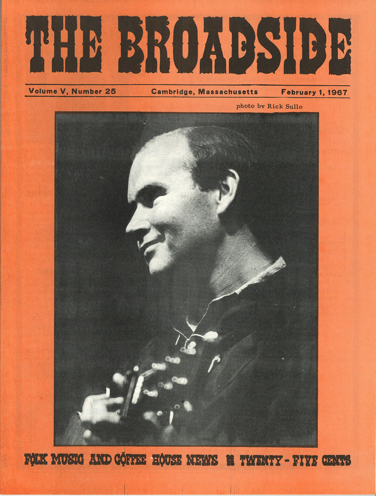Depiction of Bill Keith on the cover of Broadside, Feb. 1, 1967