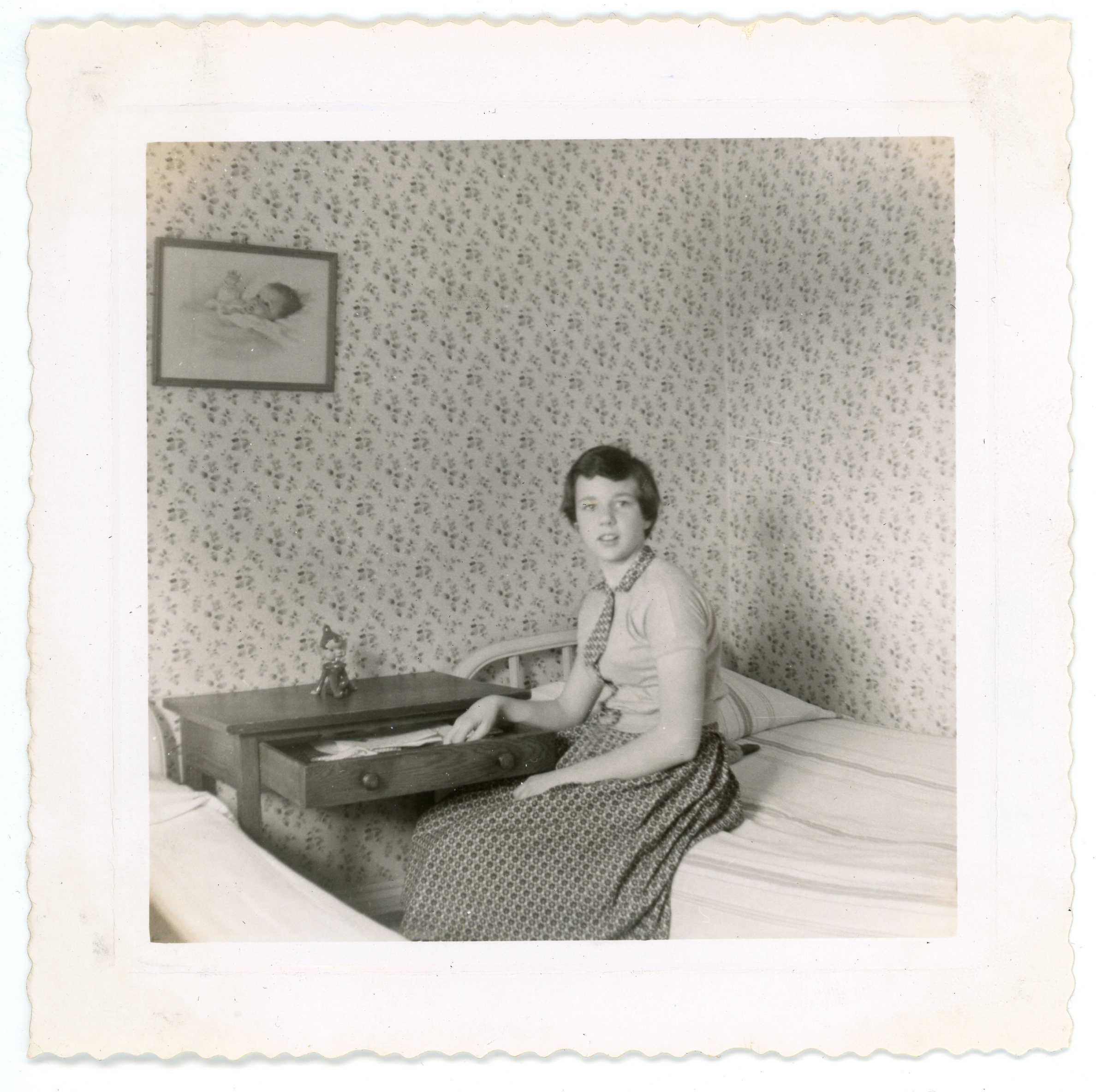 Depiction of Joanne Fortune in her dorm room, photo by Nancy Arena