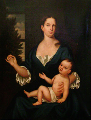 Depiction of Deborah Brinley and infant son Francis, 1729<br />Copy by Charles U. Bond (1830)<br />after John Smibert