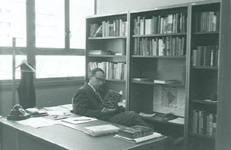 Depiction of Conrad Totman in his office
