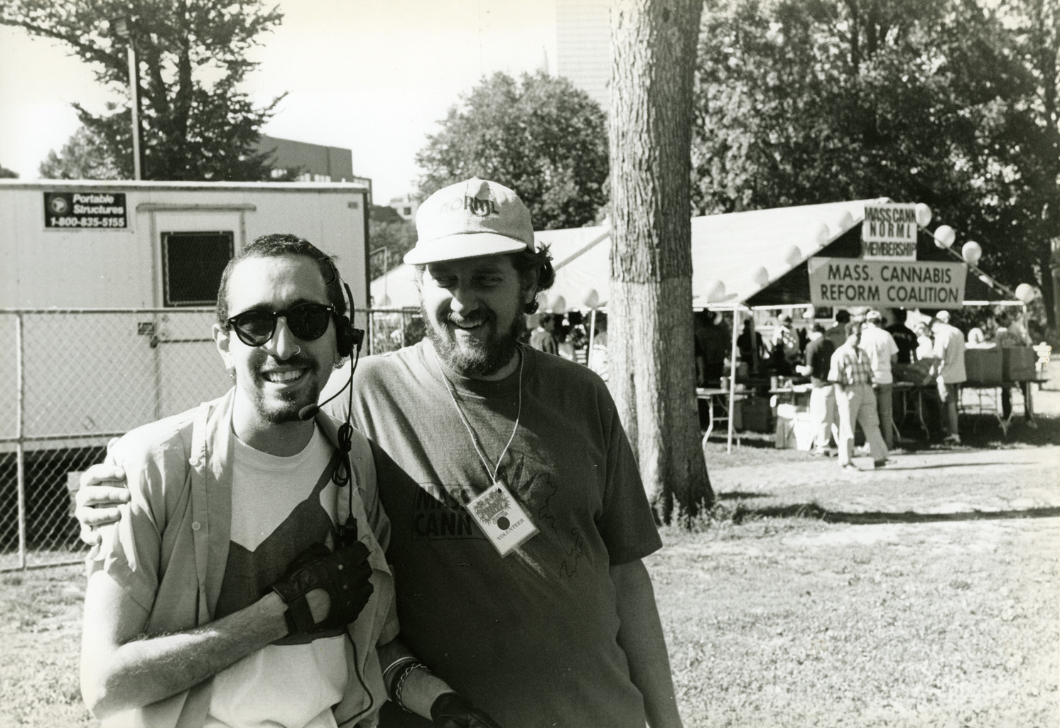 Depiction of JoeJoe and Pres. Bill Downing at Boston Freedom Rally, 1996. Photo by Sam Robbins.