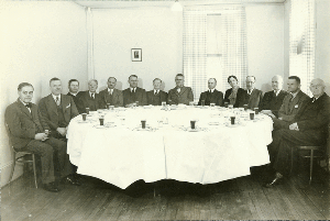 Depiction of Pres. Hugh P. Baker and<br />Cabinet of Faculty, 1936