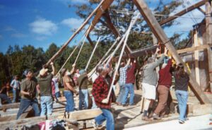 Wendell mass townspeople raising barn of Jonathan von Ranson