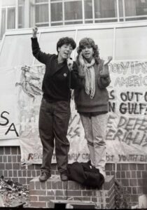 Daria Casinelli (left) with Beatrix Hoffman at a campus protest.